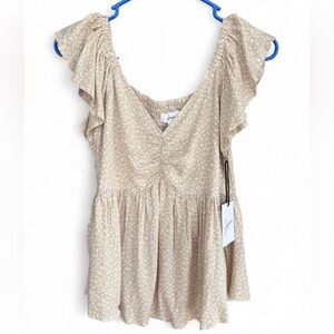 NWT Women's‎ Japna Smocked Animal Print Flutter Sleeve Blouse Size Small